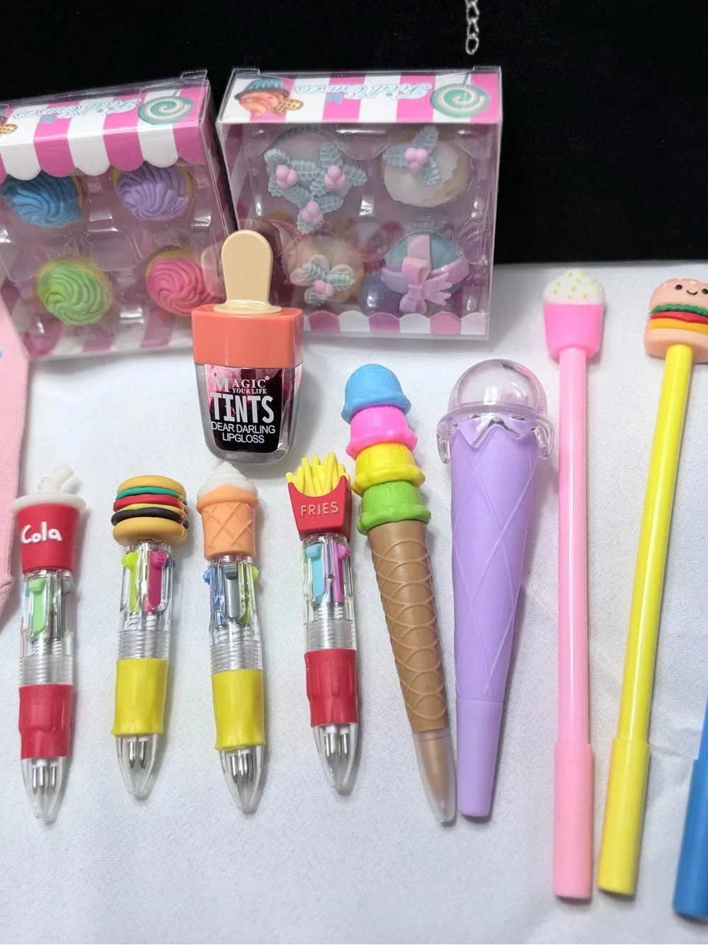 25-Piece Junk Food Themed Mixed Lot Fun Foodie Bundle Pens Erasers Socks Jewelry